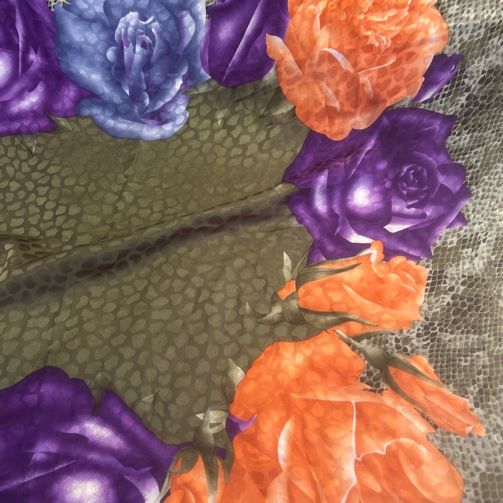 Floral Patterned Furstenberg Scarf - Purple, Blue, Orange‎